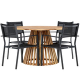 Lumpur Jídelní stůl Akácie - Teaklook / Kulatý ø110**75 + Stohovací židle Copacabana - Černá/Černá - Ersätter 4131-408 _4