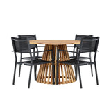 Lumpur Jídelní stůl Akácie - Teaklook / Kulatý ø110**75 + Stohovací židle Copacabana - Černá/Černá - Ersätter 4131-408 _4