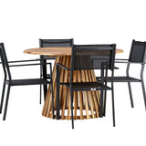 Lumpur Jídelní stůl Akácie - Teaklook / Kulatý ø110**75 + Stohovací židle Copacabana - Černá/Černá - Ersätter 4131-408 _4
