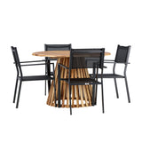 Lumpur Jídelní stůl Akácie - Teaklook / Kulatý ø110**75 + Stohovací židle Copacabana - Černá/Černá - Ersätter 4131-408 _4
