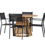 Lumpur Jídelní stůl Akácie - Teaklook / Kulatý ø110**75 + Stohovací židle Copacabana - Černá/Černá - Ersätter 4131-408 _4