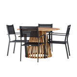 Lumpur Jídelní stůl Akácie - Teaklook / Kulatý ø110**75 + Stohovací židle Copacabana - Černá/Černá - Ersätter 4131-408 _4