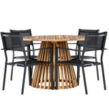 Lumpur Jídelní stůl Akácie - Teaklook / Kulatý ø110**75 + Stohovací židle Copacabana - Černá/Černá - Ersätter 4131-408 _4