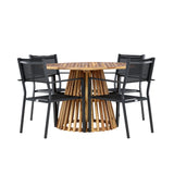 Lumpur Jídelní stůl Akácie - Teaklook / Kulatý ø110**75 + Stohovací židle Copacabana - Černá/Černá - Ersätter 4131-408 _4