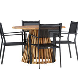 Lumpur Jídelní stůl Akácie - Teaklook / Kulatý ø110**75 + Stohovací židle Copacabana - Černá/Černá - Ersätter 4131-408 _4