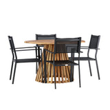 Lumpur Jídelní stůl Akácie - Teaklook / Kulatý ø110**75 + Stohovací židle Copacabana - Černá/Černá - Ersätter 4131-408 _4