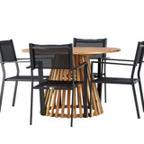 Lumpur Jídelní stůl Akácie - Teaklook / Kulatý ø110**75 + Stohovací židle Copacabana - Černá/Černá - Ersätter 4131-408 _4