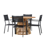 Lumpur Jídelní stůl Akácie - Teaklook / Kulatý ø110**75 + Stohovací židle Copacabana - Černá/Černá - Ersätter 4131-408 _4