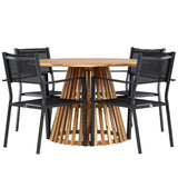 Lumpur Jídelní stůl Akácie - Teaklook / Kulatý ø110**75 + Stohovací židle Copacabana - Černá/Černá - Ersätter 4131-408 _4