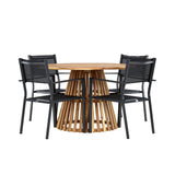 Lumpur Jídelní stůl Akácie - Teaklook / Kulatý ø110**75 + Stohovací židle Copacabana - Černá/Černá - Ersätter 4131-408 _4