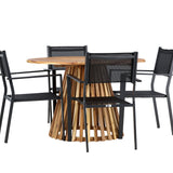 Lumpur Jídelní stůl Akácie - Teaklook / Kulatý ø110**75 + Stohovací židle Copacabana - Černá/Černá - Ersätter 4131-408 _4