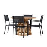 Lumpur Jídelní stůl Akácie - Teaklook / Kulatý ø110**75 + Stohovací židle Copacabana - Černá/Černá - Ersätter 4131-408 _4