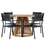 Lumpur Jídelní stůl Akácie - Teaklook / Kulatý ø110**75 + Stohovací židle Copacabana - Černá/Černá - Ersätter 4131-408 _4