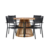Lumpur Jídelní stůl Akácie - Teaklook / Kulatý ø110**75 + Stohovací židle Copacabana - Černá/Černá - Ersätter 4131-408 _4