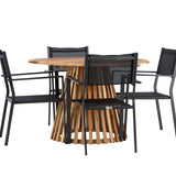 Lumpur Jídelní stůl Akácie - Teaklook / Kulatý ø110**75 + Stohovací židle Copacabana - Černá/Černá - Ersätter 4131-408 _4