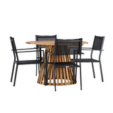 Lumpur Jídelní stůl Akácie - Teaklook / Kulatý ø110**75 + Stohovací židle Copacabana - Černá/Černá - Ersätter 4131-408 _4