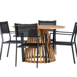 Lumpur Jídelní stůl Akácie - Teaklook / Kulatý ø110**75 + Stohovací židle Copacabana - Černá/Černá - Ersätter 4131-408 _4