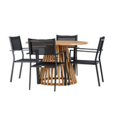 Lumpur Jídelní stůl Akácie - Teaklook / Kulatý ø110**75 + Stohovací židle Copacabana - Černá/Černá - Ersätter 4131-408 _4