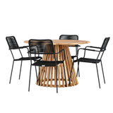 Lumpur Jídelní stůl Acacia - Teaklook / Kulatý ø110**75 + křeslo Lindos - Black Alu / Black Lano _4