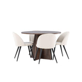 Bootcut jídelní stůl se sametovou jídelní židlí