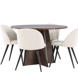 Bootcut jídelní stůl se sametovou jídelní židlí