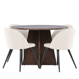 Bootcut jídelní stůl se sametovou jídelní židlí