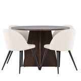 Bootcut jídelní stůl se sametovou jídelní židlí