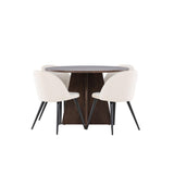 Bootcut jídelní stůl se sametovou jídelní židlí