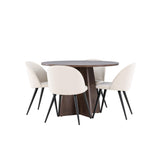 Bootcut jídelní stůl se sametovou jídelní židlí