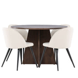 Bootcut jídelní stůl se sametovou jídelní židlí