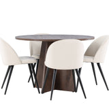 Bootcut jídelní stůl se sametovou jídelní židlí