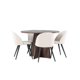 Bootcut jídelní stůl se sametovou jídelní židlí