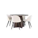 Bootcut jídelní stůl se sametovou jídelní židlí