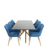 Piazza Matbord - Ek-look / svart - 180*90*75 +Plaza - Jídelní židle - Modrá / Dub _6