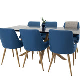 Piazza Matbord - Ek-look / svart - 180*90*75 +Plaza - Jídelní židle - Modrá / Dub _6