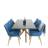 Piazza Matbord - Ek-look / svart - 180*90*75 +Plaza - Jídelní židle - Modrá / Dub _6