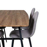 Jídelní stůl Inca - 160/200*85*H75 - Dub / Černá + Židle Polar - Šedá látka Černé nohy _4