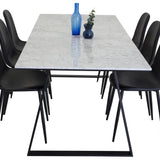 Estelle Matbord - Svart / Vit Marmor - 200*90*H76+Polar Matstol - Svart / Svart