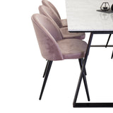 Estelle Matbord - Svart / Vit Marmor - 200*90*H76+Velvet Matstol - Svart / Gamme