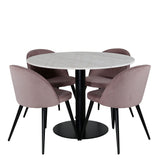 Estelle runt Matbord - Svart / Vit marmor - ø106*H75+Velvet matstol - Manchester