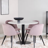 Estelle runt Matbord - Svart / Vit marmor - ø106*H75+Velvet matstol - Manchester