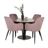 Jídelní stůl Razzia 106 cm - Šedá Terazzo / Černá + Komfortní jídelní židle - Černé nohy / Dusty Pink Manšestr _4