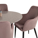 Jídelní stůl Razzia 106 cm - Šedá Terazzo / Černá + Komfortní jídelní židle - Černé nohy / Dusty Pink Manšestr _4