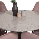 Jídelní stůl Razzia 106 cm - Šedá Terazzo / Černá + Komfortní jídelní židle - Černé nohy / Dusty Pink Manšestr _4