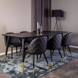 Dipp jídelní stůl - 180*90cm - Černá dýha / černé nohy s mosazným dippem + Velvet di