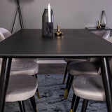 Dipp jídelní stůl - 180*90cm - Černá dýha / černé nohy s mosazným dippem +Velvet Ma