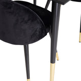 Dipp jídelní stůl - 180*90cm - Černá dýha / černé nohy s mosazným dipp - Sametová jídelní židle Mosaz - Černá / Černá 6