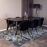 Dipp jídelní stůl - 180*90cm - Černá dýha / černé nohy s mosazným dipp - Sametová jídelní židle Mosaz - Černá / Černá 6