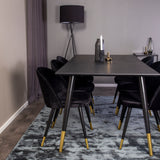 Dipp jídelní stůl - 180*90cm - Černá dýha / černé nohy s mosazným dipp - Sametová jídelní židle Mosaz - Černá / Černá 6