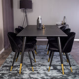 Dipp jídelní stůl - 180*90cm - Černá dýha / černé nohy s mosazným dipp - Sametová jídelní židle Mosaz - Černá / Černá 6